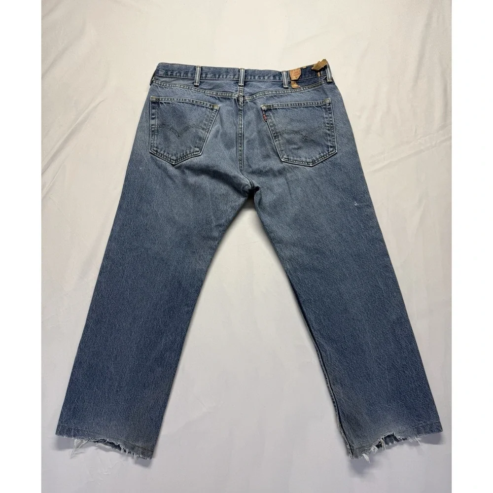 Vintage‎ Levi's 505 Jeans 38x27 Blue Distressed Faded Zip Fly Denim *HOLES